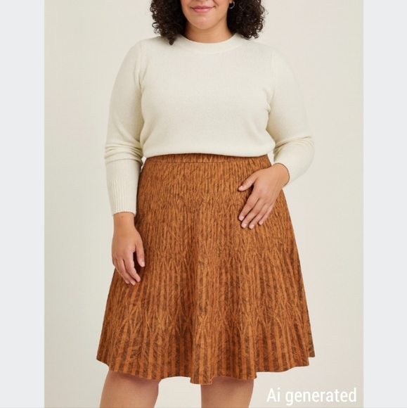 LIZ & CO Rust Brown Geometric Leaf Abstract Fall Skirt 100% Cotton, Lined, 10 - Picture 1 of 13